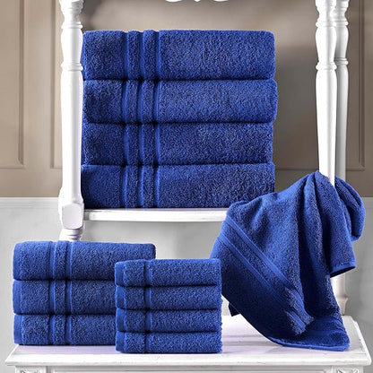 Hawmam Linen Royal Blue Hand Towels 4 Pack Turkish Cotton Premium Quality Soft and Absorbent Small Towels for Bathroom
