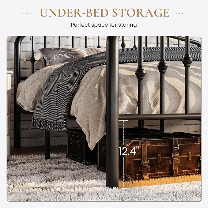 SHA CERLIN Twin Size Metal Platform Bed Frame with Victorian Style Wrought Iron-Art Headboard/Footboard, No Box Spring Required, Black