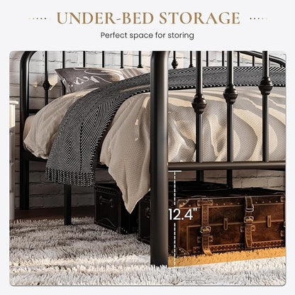 SHA CERLIN Twin Size Metal Platform Bed Frame with Victorian Style Wrought Iron-Art Headboard/Footboard, No Box Spring Required, Black