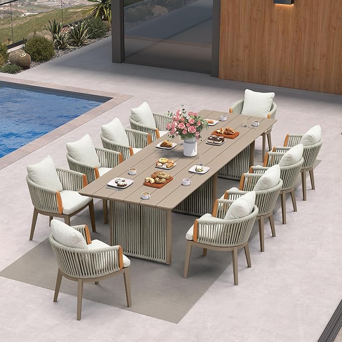 PURPLE LEAF Outdoor Dining Table Set for 10, Aluminum Outdoor Patio Table and Chairs Set with Olefin Cushions, 11 Pieces Patio Furniture Set for Garden or Deck, Beige