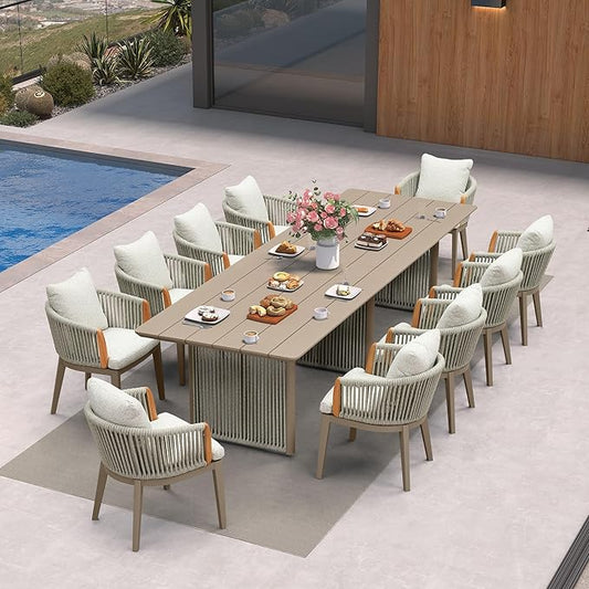 PURPLE LEAF Outdoor Dining Table Set for 10, Aluminum Outdoor Patio Table and Chairs Set with Olefin Cushions, 11 Pieces Patio Furniture Set for Garden or Deck, Beige