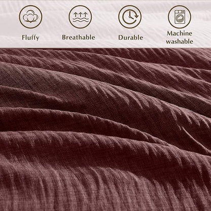 Geniospin Queen Comforter Set - 7 Pieces Comforter Queen Size, Soft Solid Bedding Set for All Season, Textured Bed in a Bag with Sheets, Pillowcases & Shams (Burgundy, 90''x90'')
