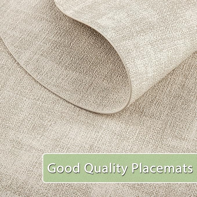 Placemats for Dining Table Set of 6 Non-Slip, Heat Resistant Oval Leather Placemat Double Layer, Waterproof Table Mats Easy to Clean for Kitchen Dining Room Coffee Office Table, Beige