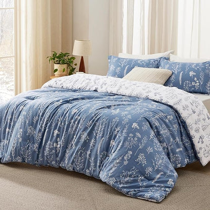 Bedsure Twin/Twin XL Comforter Set - Infinity Blue Comforter, Cute Floral Bedding Comforter Sets, Gifts for Woman, 2 Pieces, 1 Soft Reversible Botanical Flowers Comforter and 1 Pillow Sham