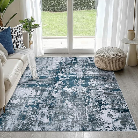 4x6 Area Rugs for Living Room Rug Washable: Abstract Rug for Dining Room Bedroom Carpet Non Slip 4 by 6 Indoor Modern Nursery Home Office Navy Grey