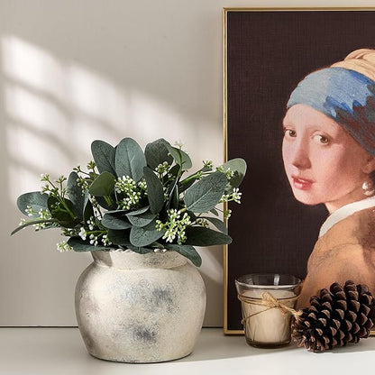 SIDUCAL Ceramic Flower Vase with Wide Mouth Lace, 5.1 Inch Pottery Rustic Farmhouse Boho Vases, Small Terracotta Vase for Home Decor, Table, Living Room, Bathroom, Shelf, Wedding, Terra