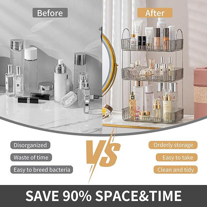 3 Tier Bathroom Organizer Countertop Makeup Perfume Skincare Organizer for Bathroom Dresser Vanity (Grey)