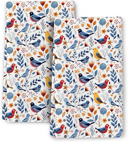 Floral Birds Kitchen Towels Set of 2 Absorbent Spring Summer Dish Towels Farmhouse Tabletop Decor Birds