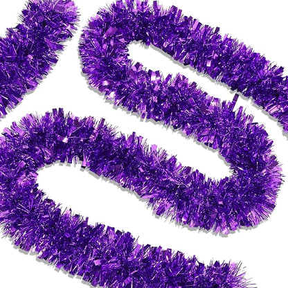 50 FT Purple Christmas Tinsel Garland Christmas Decorations for Xmas Tree Decor, Shiny Metallic Twist Hanging Tinsel Garlands for Stairs Mantle Fireplace Home Indoor Outdoor Holiday Party Supplies