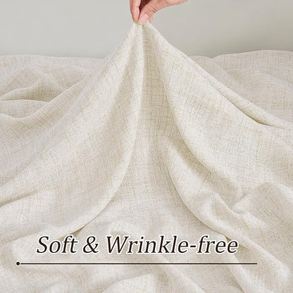 RAIN CITY 94 Inch Curtains Natural Cream Color Country Farmhouse Linen Blend Slub Yarn Menory Trained Viral Track System Drapes for Living Room Sack Crude Sand Beach Decor 50 Wide