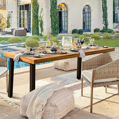 Devoko Home Acacia Wood Dining Table 6-Person Indoor Outdoor Table with Iron Legs, Sandblast Finish, Natural Stained, Rustic Metal, 69 * 33 * 30 inch (Natural)