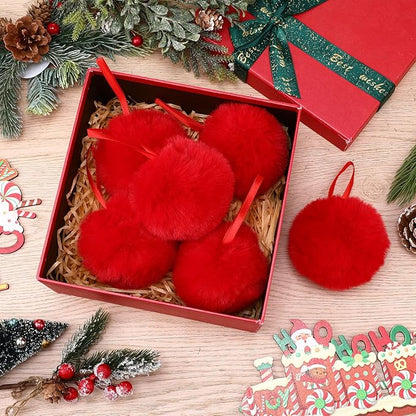 24 Pcs Red Furry Christmas Ball Ornaments for Tree 3.94 Inches Large Pom Pom Ball Christmas Hanging Decoration for Party Supplies Fireplace Mantel Wall Decor