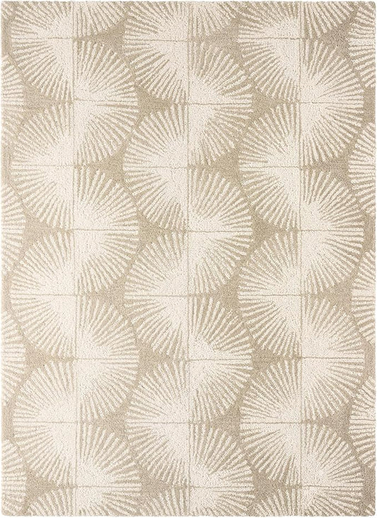 Nicole Miller New York Kendall Fluted Geo Handcrafted Area Rug, 100% Wool Rug, Taupe, 3'x5'