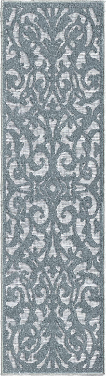 My Texas House Lady Bird Runner Rug 2.3x8 Indoor Outdoor, Harbor Blue