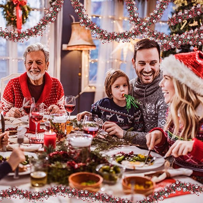 Christmas Garland Xmas Decorations 33 FT Red Green Christmas Tinsel Garland with Snowman Ornaments, Metallic Christmas Tree Garland Indoor Outdoor for Home Mantle Xmas Party Holiday Decor Gifts