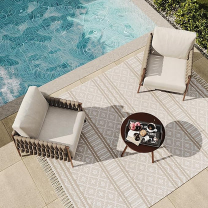EAST OAK 3-Piece Patio Furniture Set Outdoor Seating Furniture with Cushions | Deep Seating Modern Conversation Set | Garden, Porch, Balcony & Backyard | Chestnut & Apricot