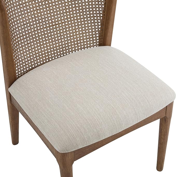 Christopher Knight Home Lilia Dining Chairs Set of 2, Modern Dining Chair with Fabric Upholstery, Rubberwood Frame Kitchen Chairs with Cane Webbing, Extra Seat for Dining Room, Beige + Walnut