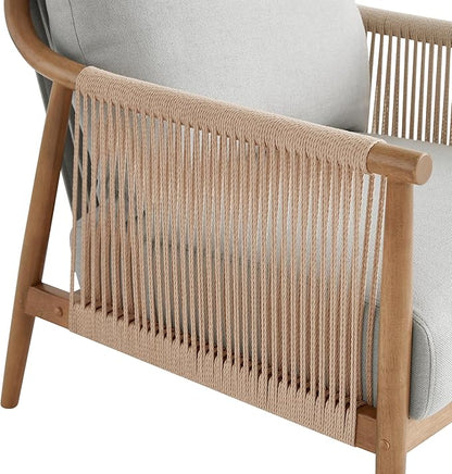 CHITA Braid Accent Chair Set of 2, Modern Armchair with Solid Wooden Armrest for Living Room and Bedroom, Boho Reading Chair, Light Grey