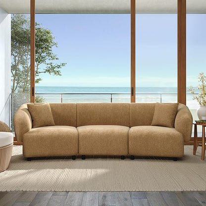 Merax 98.5" Modern 3 Seater Curved Sofa, Luxury Boucle Fabric Sofa, Minimalist Cozy Cloud Couch for Living Room, Bedroom, Apartment, Home Office, Mocha