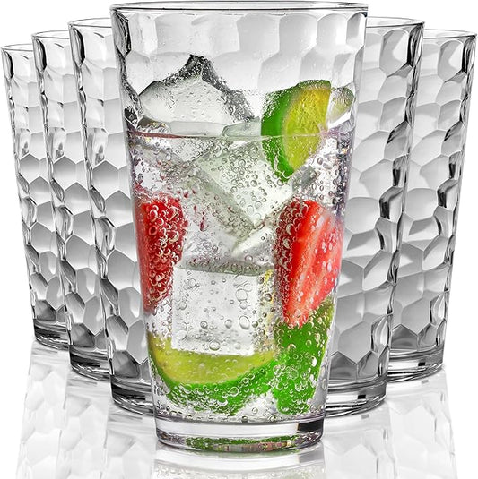 Hammered Plastic Drinking High Tumbler, Dishwasher-Safe Premium Quality Glasses, BPA-Free Reusable Outdoor Cups, 22 oz Set of 6