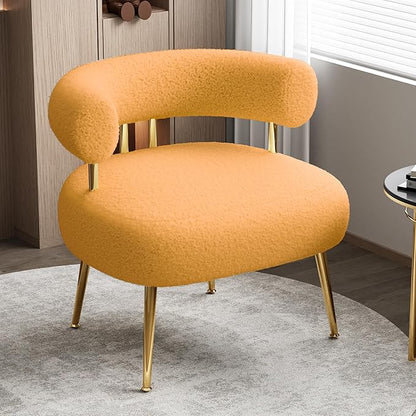 Mid Century Sherpa Boucle Accent Chair, Round Upholstered Barrel Arm Chair for Small Spaces, Fluffy Side Corner Chair for Living Room, Bedroom, Vanity, Office, Reading Nook(Yellow)