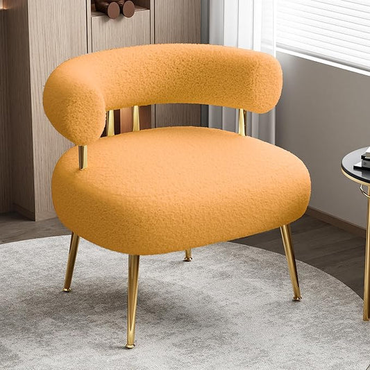 Mid Century Sherpa Boucle Accent Chair, Round Upholstered Barrel Arm Chair for Small Spaces, Fluffy Side Corner Chair for Living Room, Bedroom, Vanity, Office, Reading Nook(Yellow)