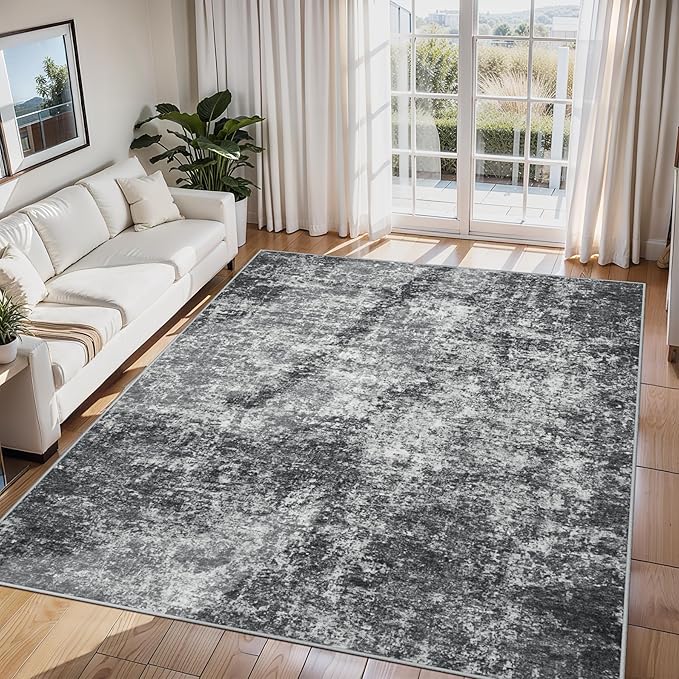 6x9 Area Rugs for Living Room Rug Washable: Abstract Rug for Dining Room Bedroom Carpet Non Slip 6 by 9 Indoor Modern Nursery Home Office Black Grey