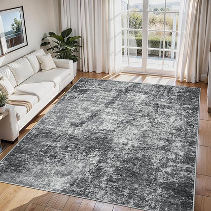 6x9 Area Rugs for Living Room Rug Washable: Abstract Rug for Dining Room Bedroom Carpet Non Slip 6 by 9 Indoor Modern Nursery Home Office Black Grey