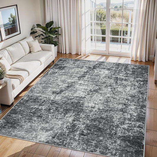 6x9 Area Rugs for Living Room Rug Washable: Abstract Rug for Dining Room Bedroom Carpet Non Slip 6 by 9 Indoor Modern Nursery Home Office Black Grey