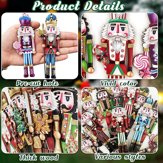 24 Pieces Christmas Nutcracker Wooden Ornaments Wood Hanging Decoration Set for Christmas Tree Hanging Wood Crafts Holiday Decor Xmas Party Supplies (Xmas-Nutcracker-A)