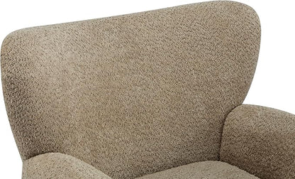 Christopher Knight Home Lindy Wingback Accent Chair, Upholstered Armchair with Rounded Wooden Legs, Curved Backrest Single Sofa, Soft Cushion Seating, Comfy Lounge Chair for Living Room, Light Brown