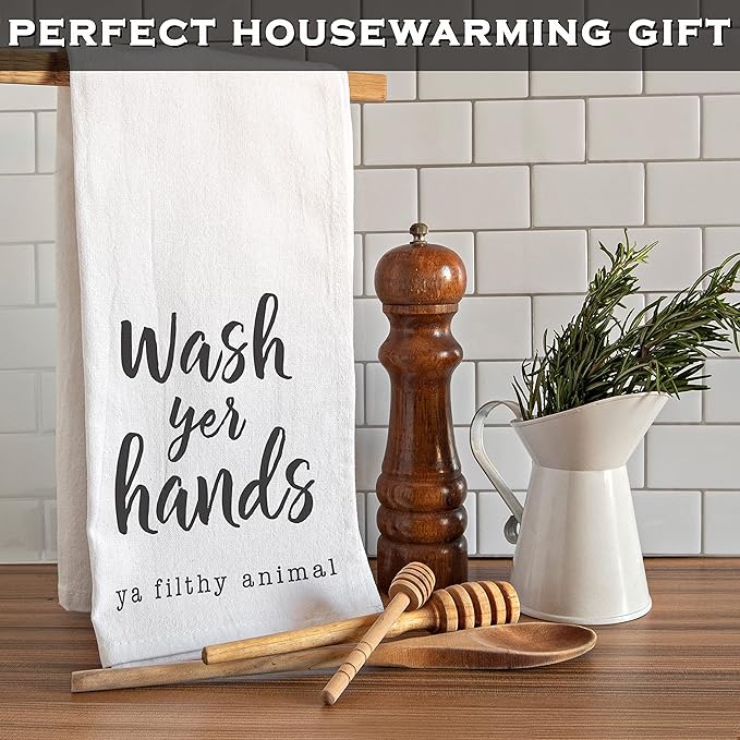 Wash Your Hands Funny Dish Towel Gift Kitchen Tea Towel Saying 18x24, Filthy Animal