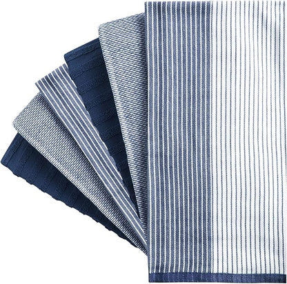 Premium Kitchen Towels 6 Pack Large Cotton Flat Terry Absorbent Tea Towels with Hanging Loop Navy Blue 20x28