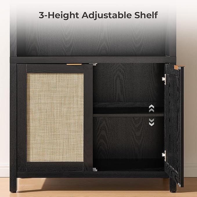 SICOTAS Book Shelf Arched Cabinet Bookshelf Arch 84.2" Tall Bookcase 5 Tier Large Bookshelves with Doors Storage Rattan Boho Wide Book Shelves Case for Living Room Kitchen Office Bedroom Library