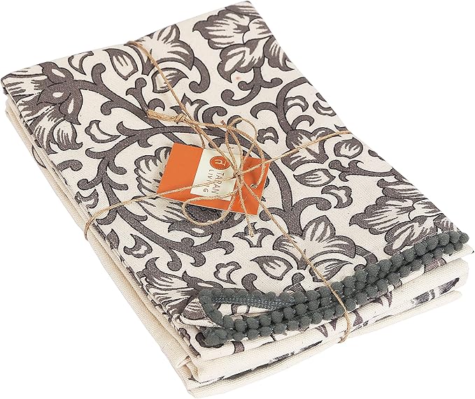 TARAN LIVING Kitchen Towels Dish Towels for Kitchen- Gray & Beige Tea Towels for Kitchen-Bar Towels for Kitchen-KitchenTowels and dishcloths-Printed Floral 18"x28" Pack of 4