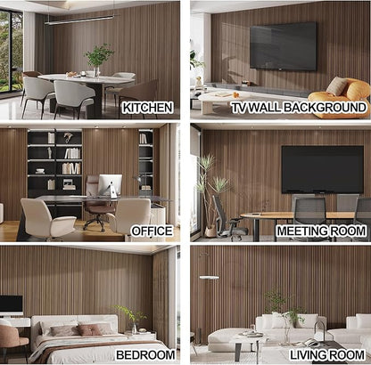 8-Pack WPC Wood Panels for Wall - 96 x 6.6 Inch 3D Acoustic Wall Panels, Water-Proof and Easy Installation, Accent Slat Wall Paneling for Living Room, Office, Walnut