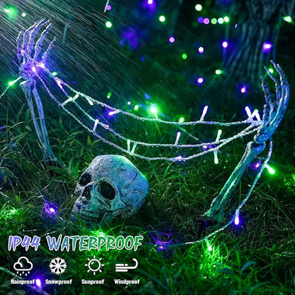 JMEXSUSS Connectable Purple and Green Halloween Lights Plug-in, 8 Modes 100 LED Twinkle String Light Indoor, Clear Wire Christmas Lights Outdoor Waterproof for Halloween Christmas Decor