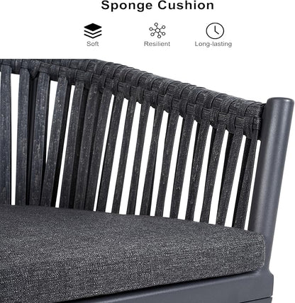 PURPLE LEAF 5 Pieces Oversized Square Outdoor Dining Set with Patio Aluminium Dining Table and Wicker Chairs Modern Furniture Cushions Sets for Backyard Indoor Decor Kitchen Gray