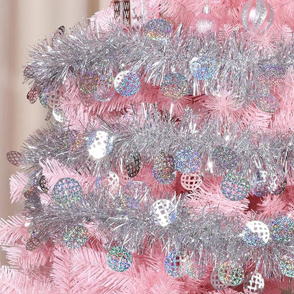 LOAVER 33 FT Christmas Silver Disco Ball Tinsel Garland,Metallic Tinsel Twist Garland Shiny Hanging Decoration for Christmas Tree Disco Party Home Supplies Staircase Railing Indoor Outdoor Decor