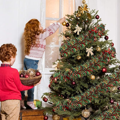 50 Feet Christmas Tinsel Garland Metallic Twist Garland Xmas Tree Decorations Wedding Birthday New Year Hanging Ornaments Party Supplies 3 Inch(Red, Green and Gold)