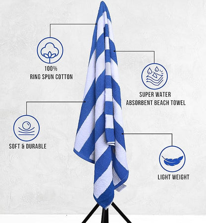 Utopia Towels 4 Pack Cabana Stripe Beach Towel Oversized 100% Ringspun Cotton Beth Towels Highly Absorbent Bath Towels for Beach