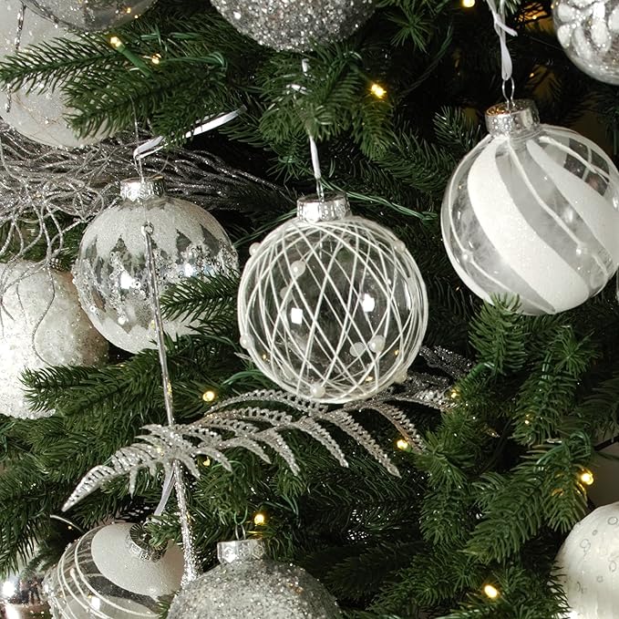 XmasExp Christmas Ball Ornaments Set, Shatterproof Christmastree Decorations,6ct Large Plastic Hanging Ornaments,100mm/4,White