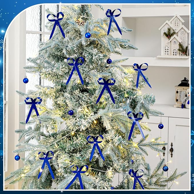 12 Pcs 2025 Metal Christmas Bow Ornaments for Christmas Tree Garland Wreath Bulk Bow with Clip Ornament Vintage Indoor Outdoor Home Xmas Party Decorations, 4 x 5 Inches (Blue)