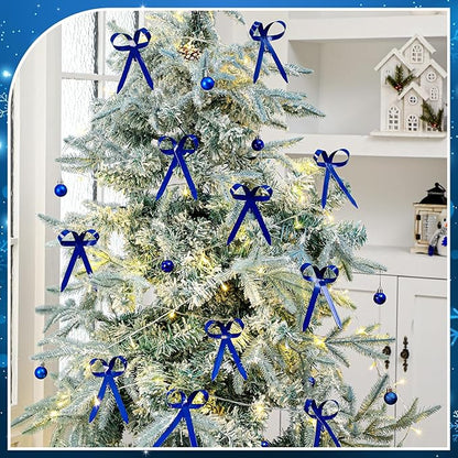 12 Pcs 2025 Metal Christmas Bow Ornaments for Christmas Tree Garland Wreath Bulk Bow with Clip Ornament Vintage Indoor Outdoor Home Xmas Party Decorations, 4 x 5 Inches (Blue)