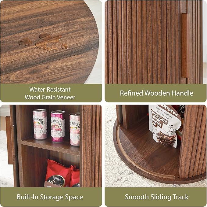 31.5" Round Dining Table for 2-4, Modern Farmhouse Kitchen Table with 2-Tier Storage Shelf, Small Wooden Circle Dining Tables with Fluted Base for Home Dining Room Living Room (Walnut)