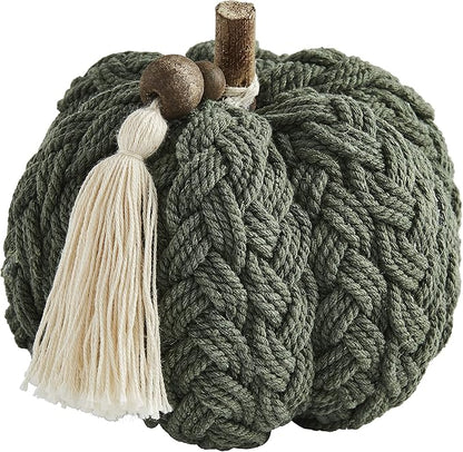Mud Pie Braided Rope Pumpkin Sitter Decorative Object, Green