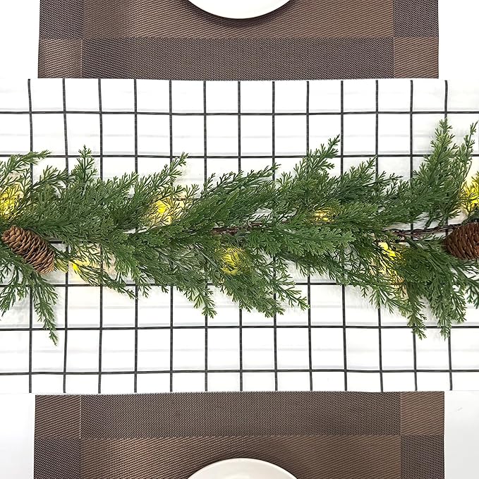 6 FT Christmas Garland with Lights, Battery Operated Pre-Lit Pine Cone Greenery, 20 Warm LEDs Artificial Xmas Decor with Timer, Holiday Decoration for Indoor Mantel Staircase Doorway Window