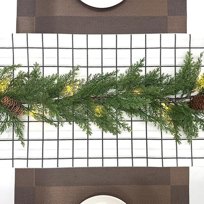 6 FT Christmas Garland with Lights, Battery Operated Pre-Lit Pine Cone Greenery, 20 Warm LEDs Artificial Xmas Decor with Timer, Holiday Decoration for Indoor Mantel Staircase Doorway Window