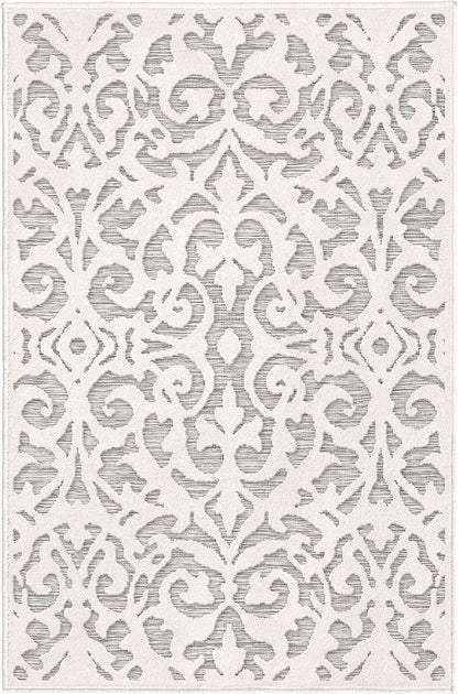 Orian My Texas House Lady Bird Rug 1.11x5 Rectangle High-Low Floral Indoor Outdoor, Natural Grey