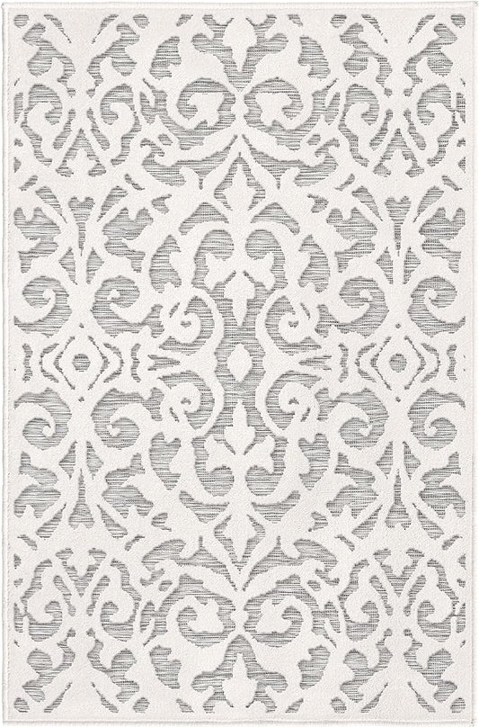 Orian My Texas House Lady Bird Rug 1.11x5 Rectangle High-Low Floral Indoor Outdoor, Natural Grey